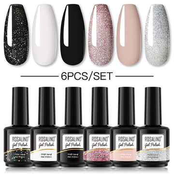 ROSALIND Gel Nail Polish 6Pcs/Set For Manicure Nails Art UV Gel Need Base Top Coat Vernis Semi permanent Nail Polish 15ML